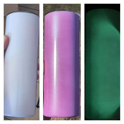 ALL WHITE UV pink glow in the dark -glow SUBLIMATION 20oz - can epoxy also. straight no taper