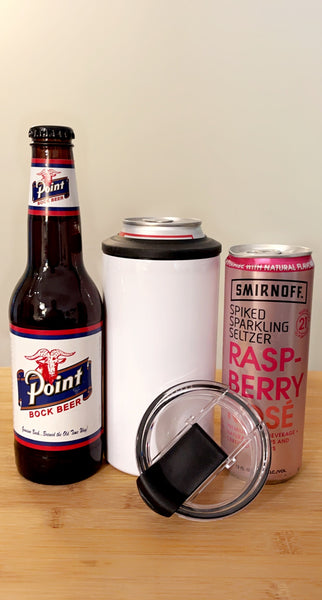 Sublimation 4 in 1 Straight Coozie -  *black top ring* fits bottles, slim and standard AND tumbler lid and strawcan