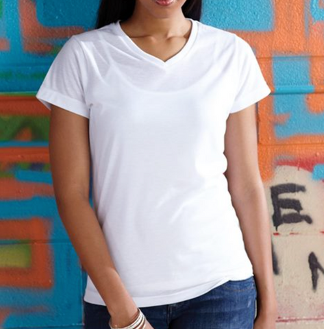 Sublivie 100% poly vneck tee - White for sublimation and vinyl