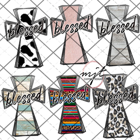 Blessed - hand drawn cross bundle - 6 PNG Files