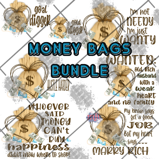 Bundle of Money bag themed funny PNG download for sublimation or waterslide