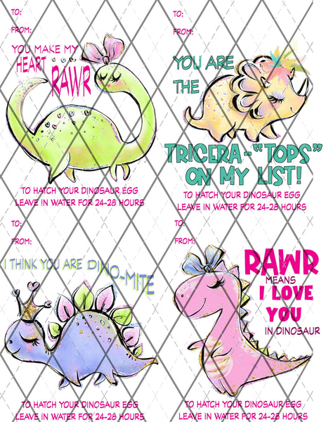 Dinosaur Valentine printed cards with bags and eggs - sold individually