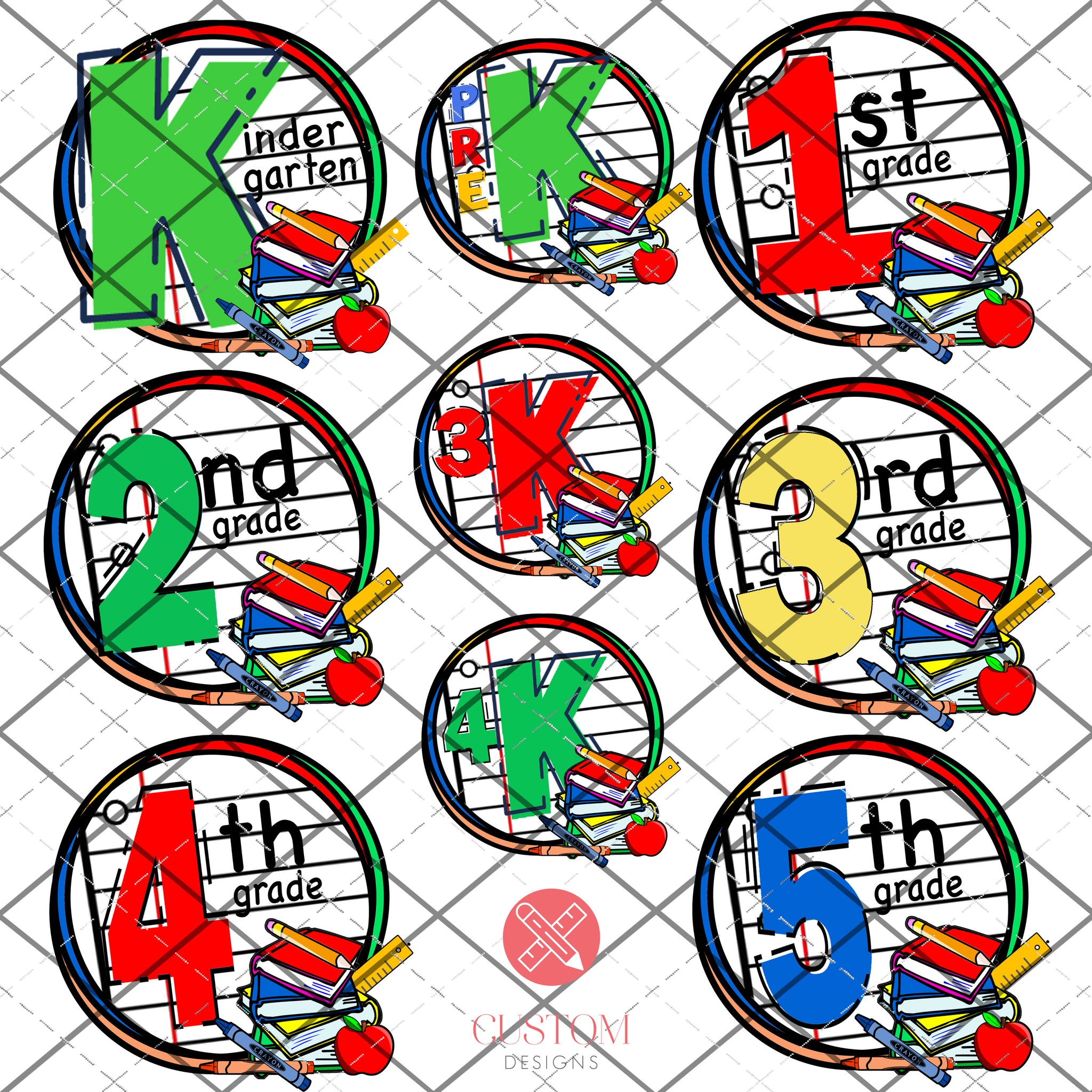 Grade School Circles PNG downloads for sublimation or waterslide