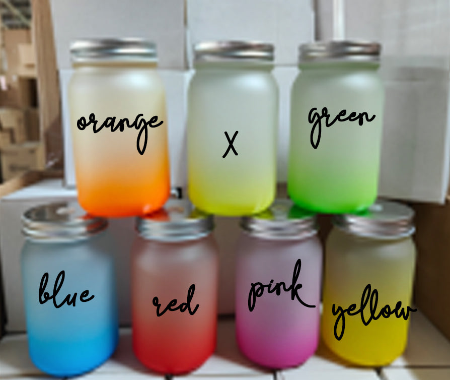14oz Ombre Sublimation frosted mason jar with metal lid