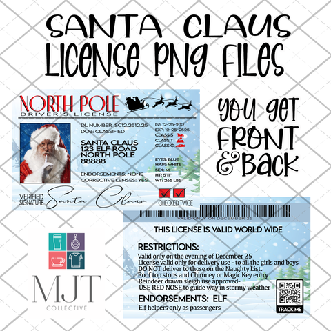 Santa License - PNG Files for sublimation - front and back