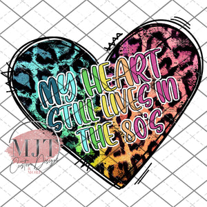 heart in the 80s - PNG File for sublimation or waterslide