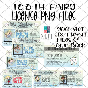 Tooth Fairy License - PNG Files for sublimation - 6 fronts and 1 back