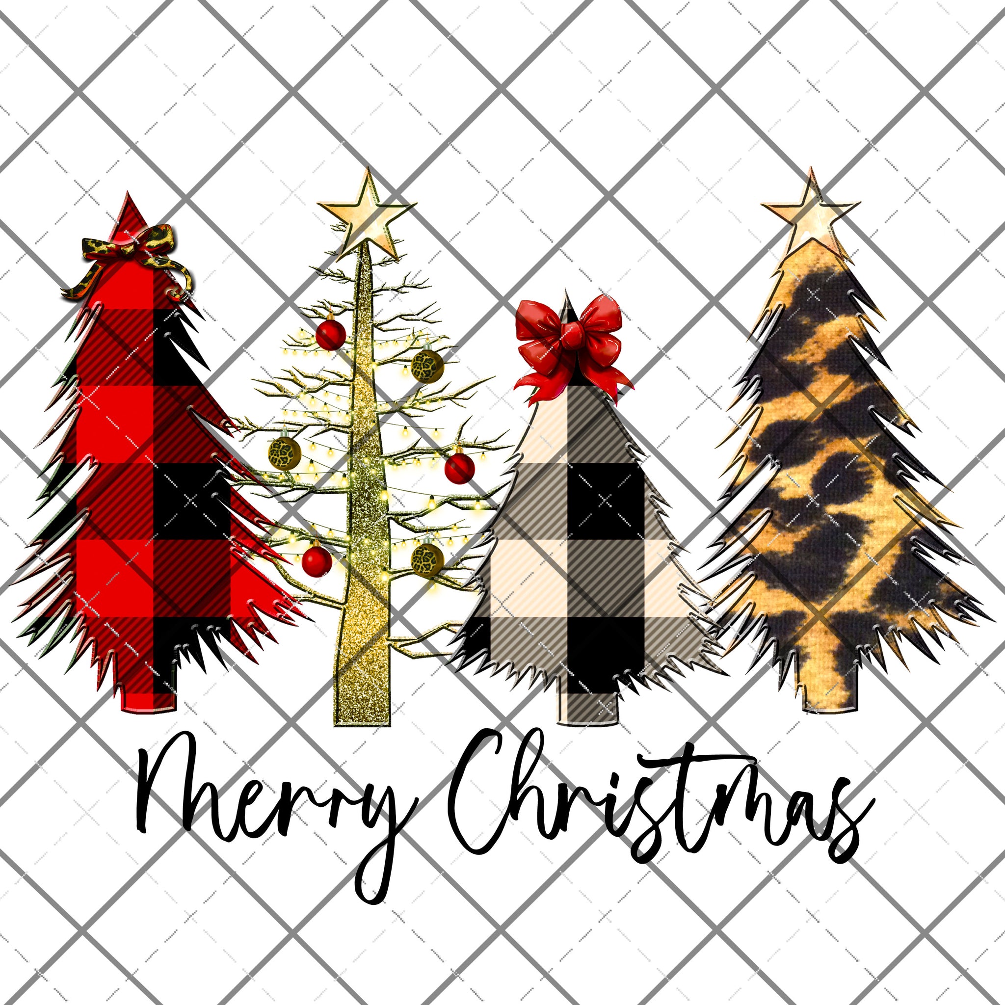 Merry Christmas plaid leopard trees dot PNG File